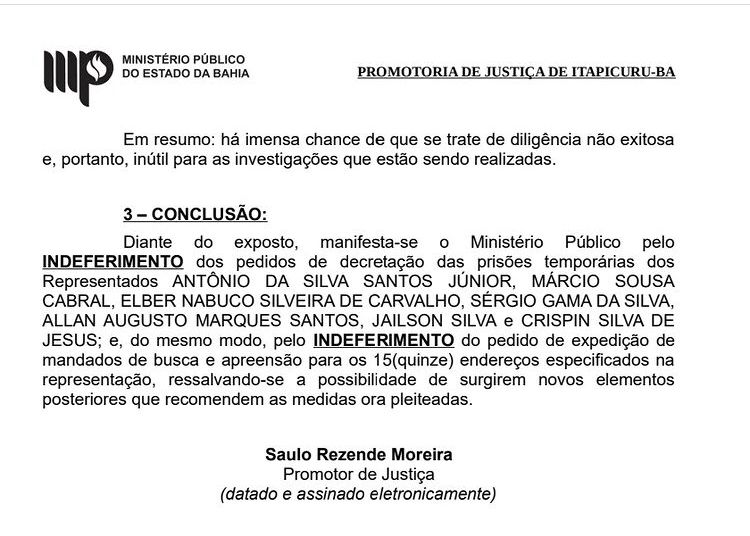 Justiça da Bahia indefere pedido de prisão de candidato a vice do PT e mais 15 pessoas